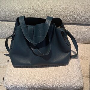 Cuyana Zippered Satchel, Pebbled Leather, Deep Ocean